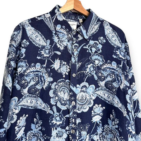 Murano Baird McNutt 100% Linen Blue Paisley Long Sleeve Button Up Men's XL - Picture 3 of 8